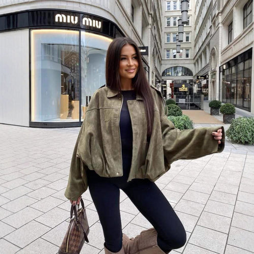 Damen lässige Oversized-Jacke aus weichem Baumwollmischgewebe Drune
