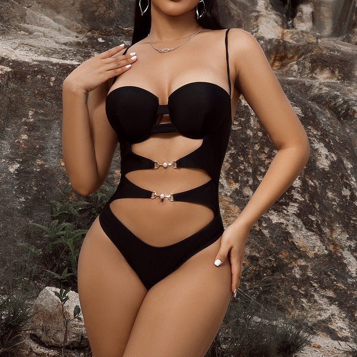 Damen Cut-Out Einteiler Badeanzug mit verstellbaren Trägern Drune