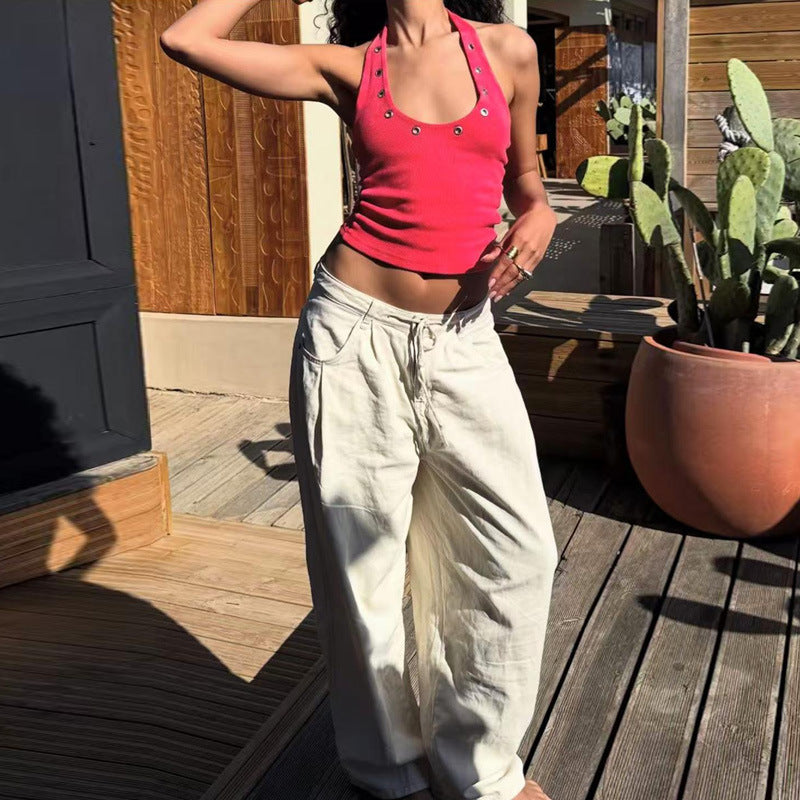 Damen sportliches Top mit modischen Details und tiefem Ausschnitt Drune
