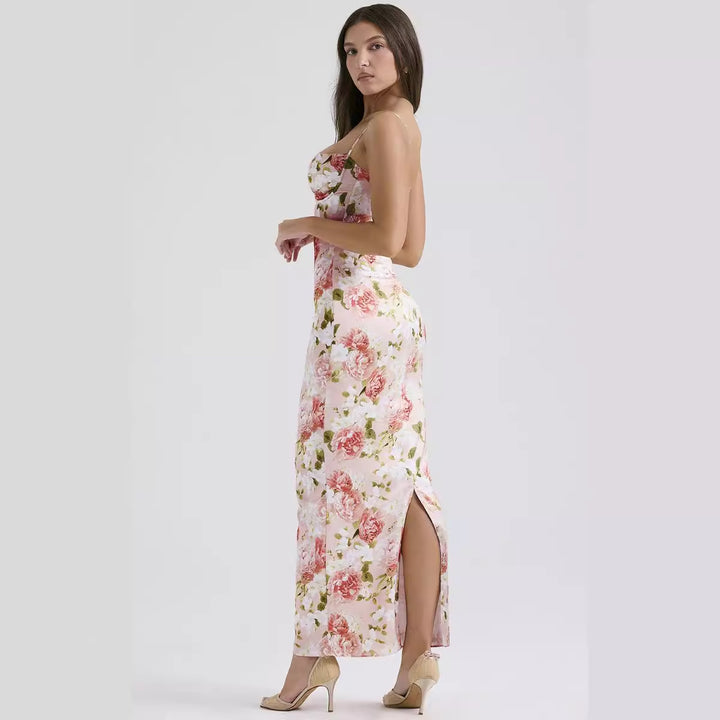 Damen Elegantes Maxikleid mit floralem Design und verstellbaren Spaghettiträgern Drune