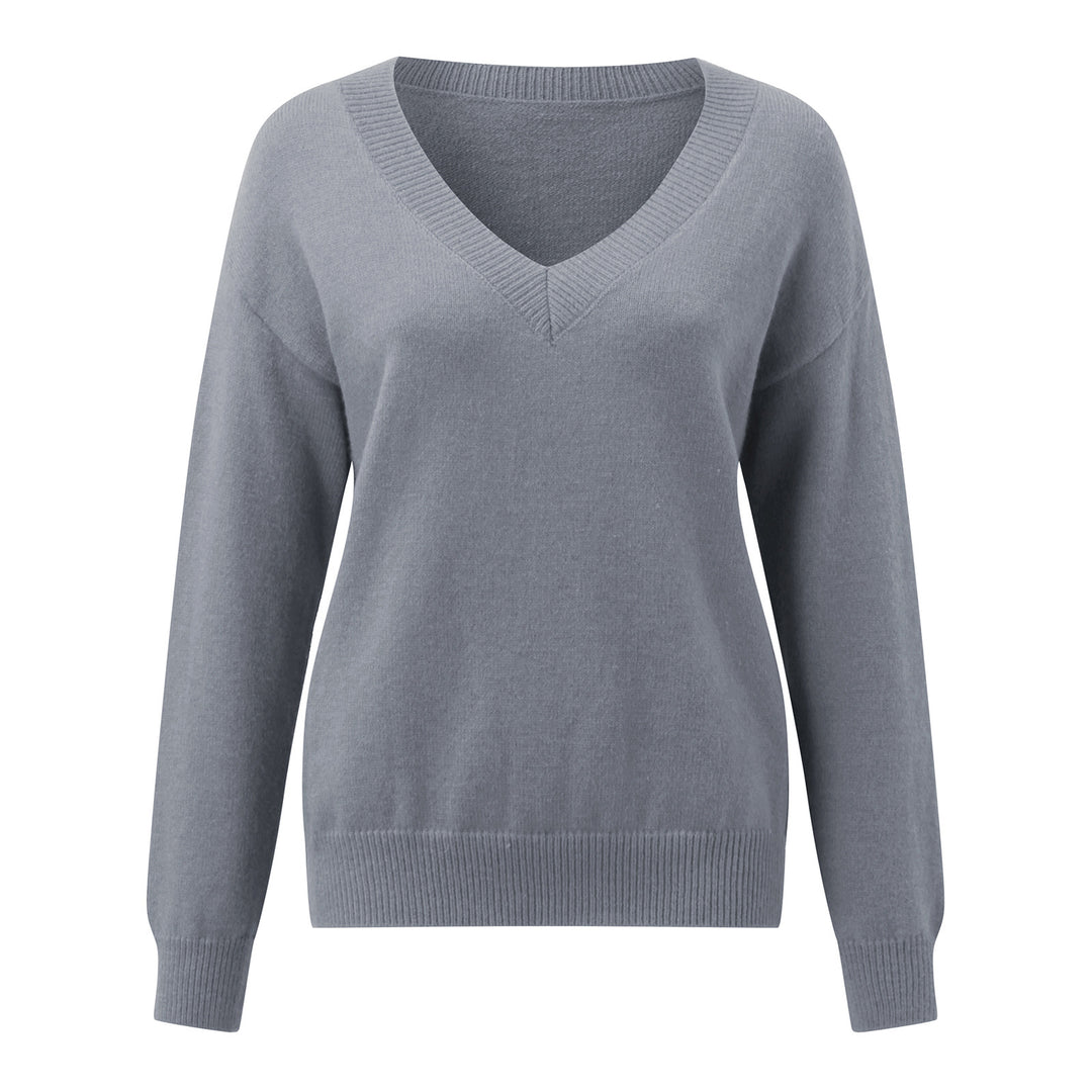 Damen eleganter V-Ausschnitt Pullover aus weichem Material mit überschnittenen Schultern Drune