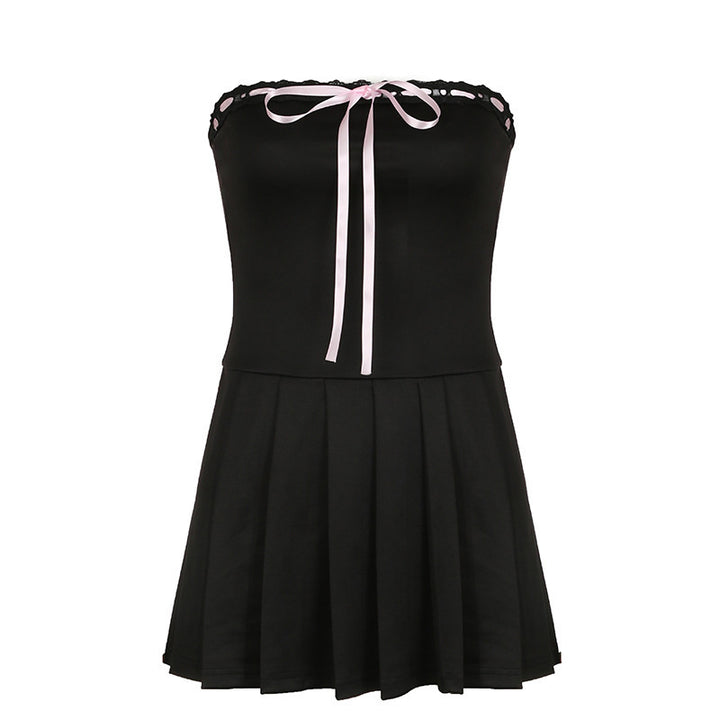 Damen Trägerkleid mit elegantem Spitzendetail und schwingendem Rock Drune