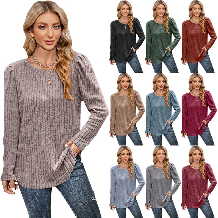 Damen Strickpullover mit Puffärmeln und feinem Rippenmuster Drune