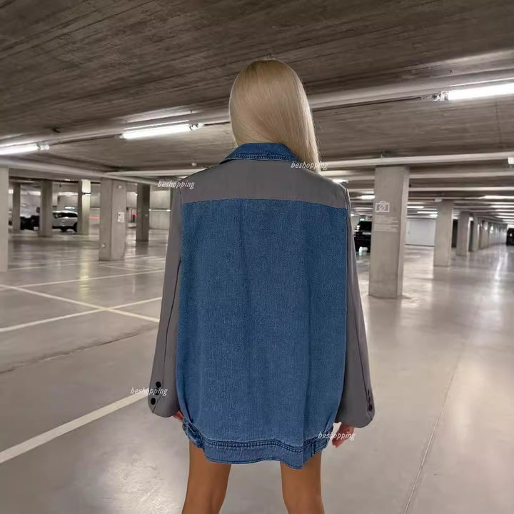 Damen modische Blazerjacke mit innovativem Denim-Design und eleganten Details Drune