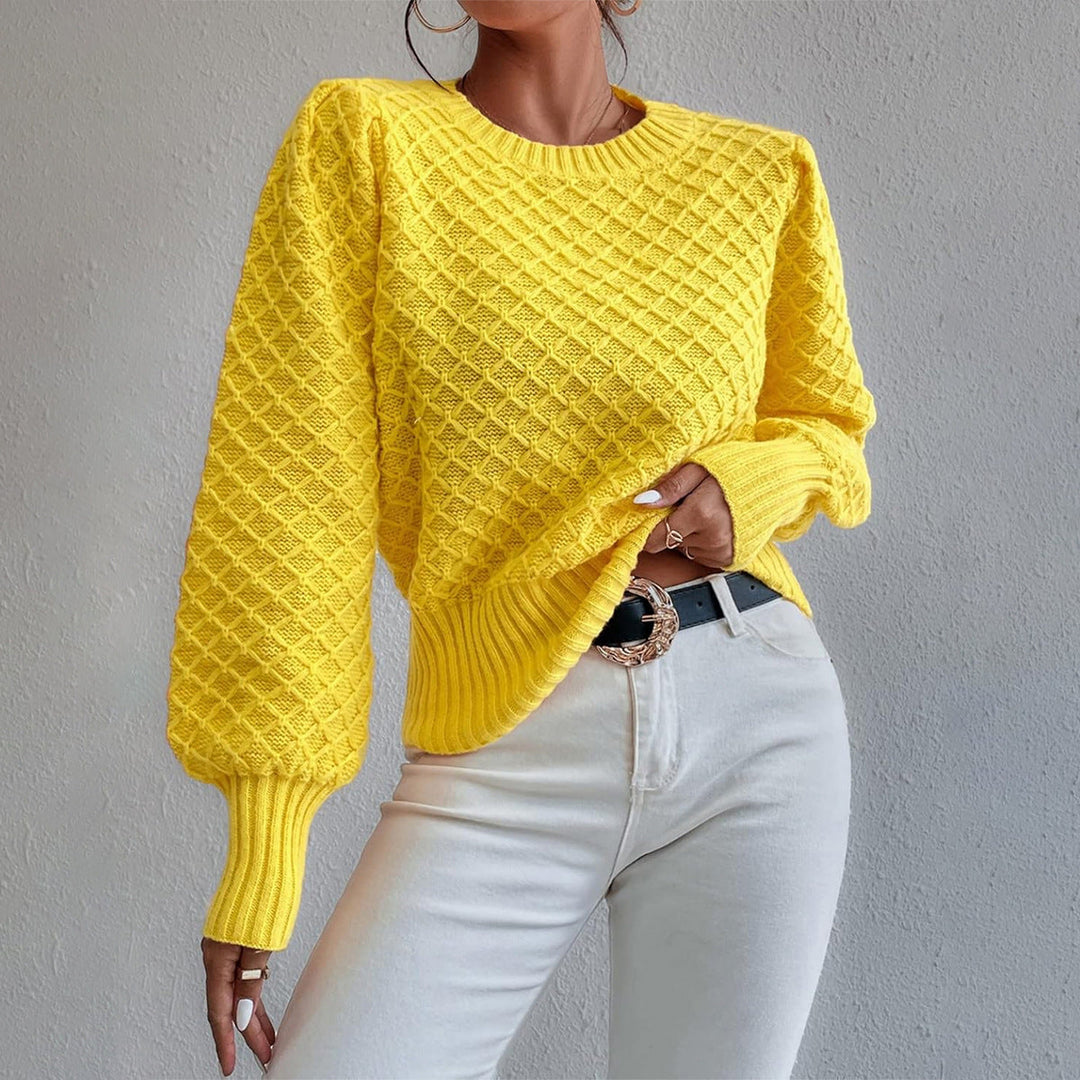 Drune | Pullover Sweatshirt Wollmischung Relaxed Fit Gestepptes Muster Rundhalsausschnitt