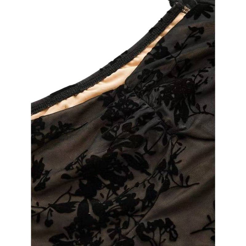 Damen Mini-Kleid mit floralen Spitzenärmeln und verführerischem Ausschnitt Drune