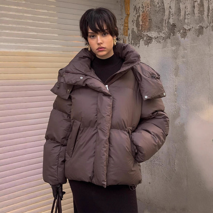 Damen Oversized Daunenjacke mit modischem Stehkragen Drune