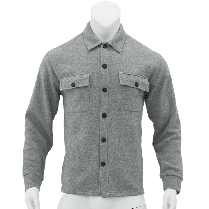 Herren nan schwere Baumwoll-Übergangsjacke im Shacket-Stil mit Druckknöpfen und Pattentaschen Drune