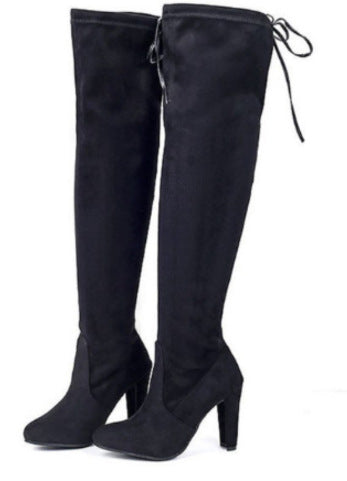 Damen  Overknee-Stiefel aus Veloursleder mit elastischem Schaft und mittelhohem Blockabsatz Drune