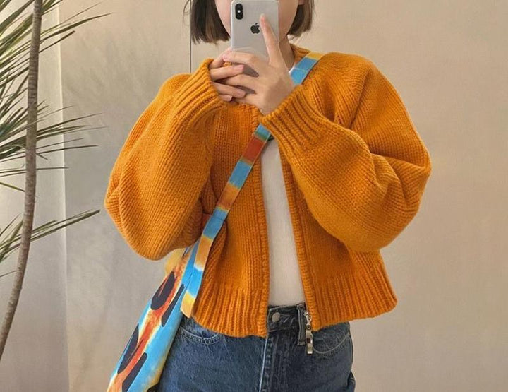 Damen Kuschelige Strickjacke mit Rundhalsausschnitt Drune