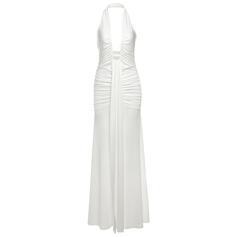 Damen Elegantes Maxikleid mit raffinierten Drapierungen und tiefem V-Ausschnitt Drune