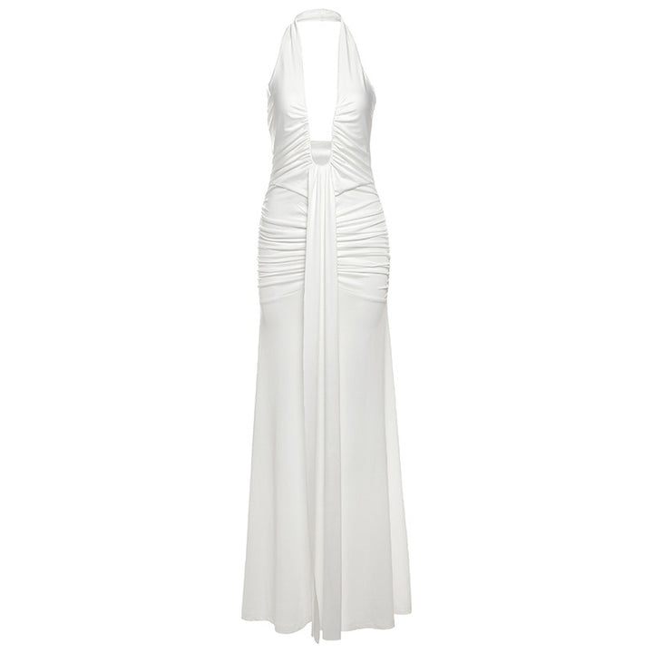 Damen Elegantes Maxikleid mit raffinierten Drapierungen und tiefem V-Ausschnitt Drune