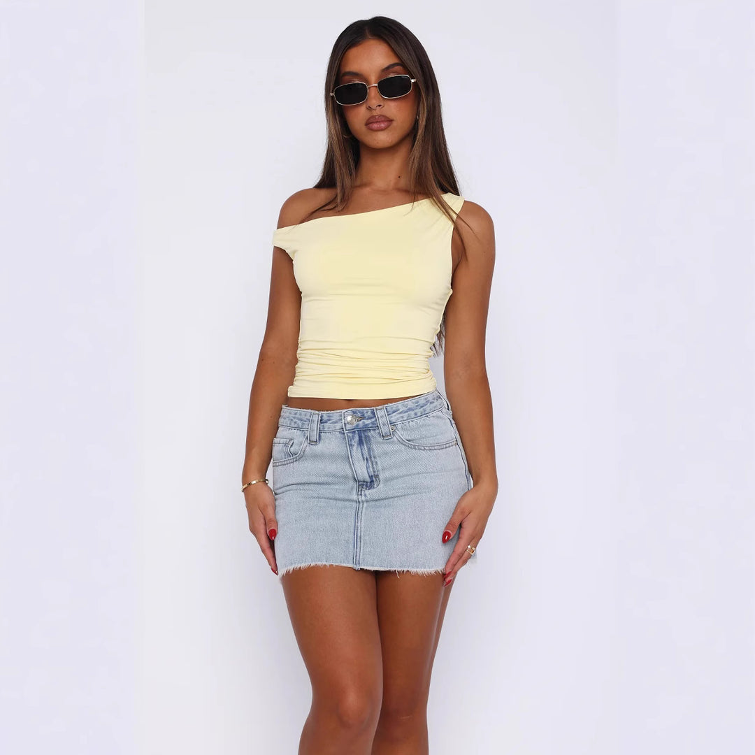 Damen Crop-Top mit floralem Design und schulterfreiem Schnitt Drune