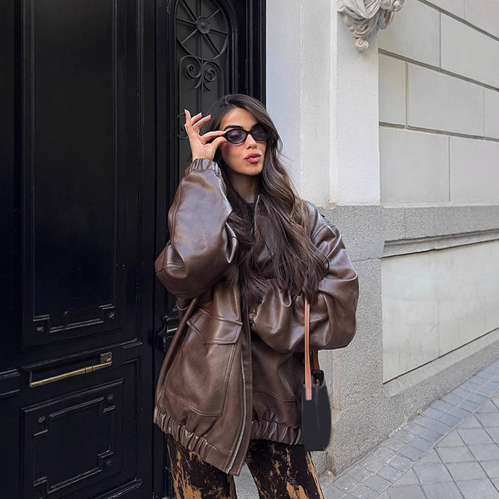Damen Oversized Kunstlederjacke Drune
