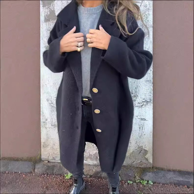 Damen Übergangsjacke mit weitem Schnitt und eleganten Knopfdetails Drune