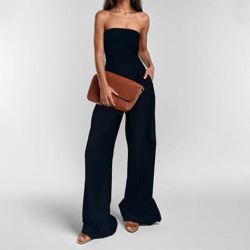 Damen Hochwertiger Jumpsuit mit schulterfreiem Design und weitem Bein Drune
