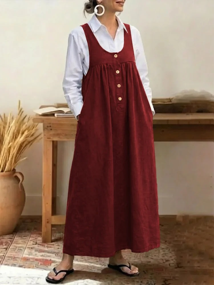 Damen Maxikleid mit Knopf- und Taschen-Details Drune