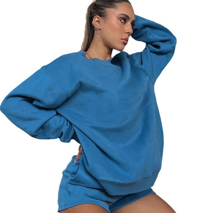 Damen nan weites Sweatshirt und Shorts Haus-Set aus weichem Frottee Drune