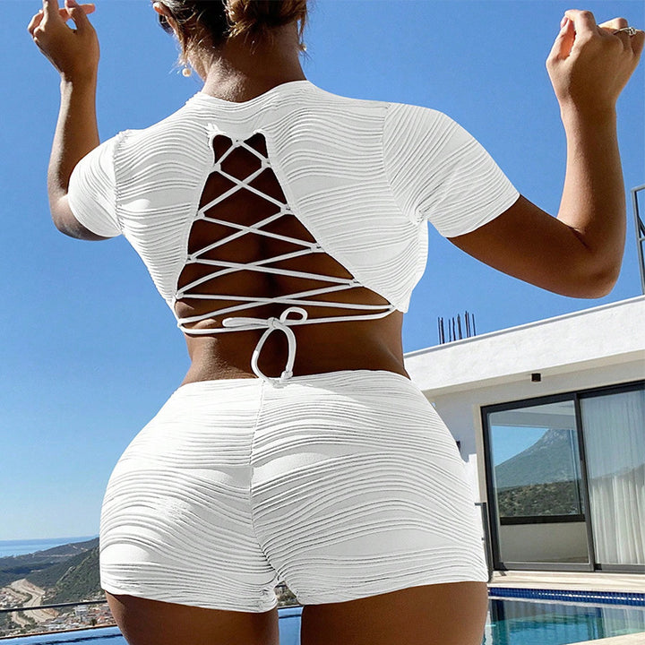 Damen Sportliches Crop-Top und kurze Shorts Set Drune