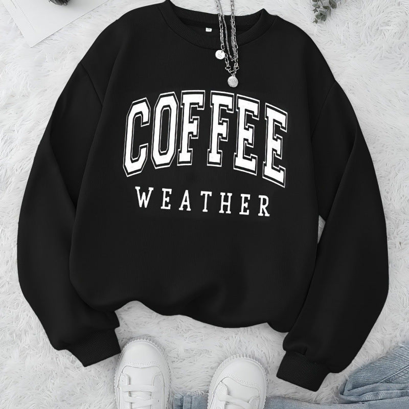 Damen Sweatshirt mit modischem Coffee Weather Aufdruck Drune