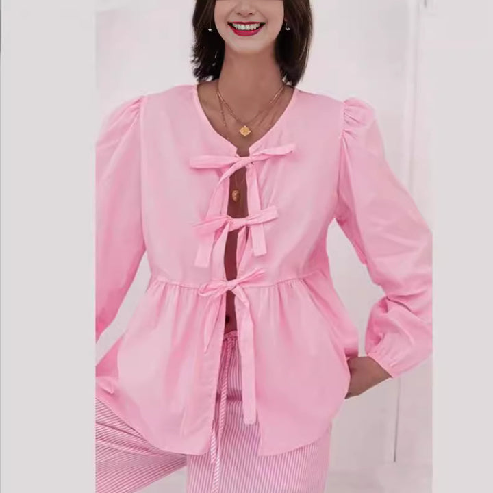 Damen Bluse mit verspielten Rüschendetails und Raffinförderungen Drune