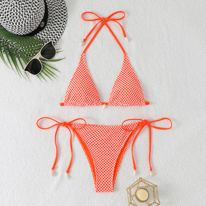Damen Netz-Bikini mit verstellbaren Bändern und eleganten Perlendetails Drune