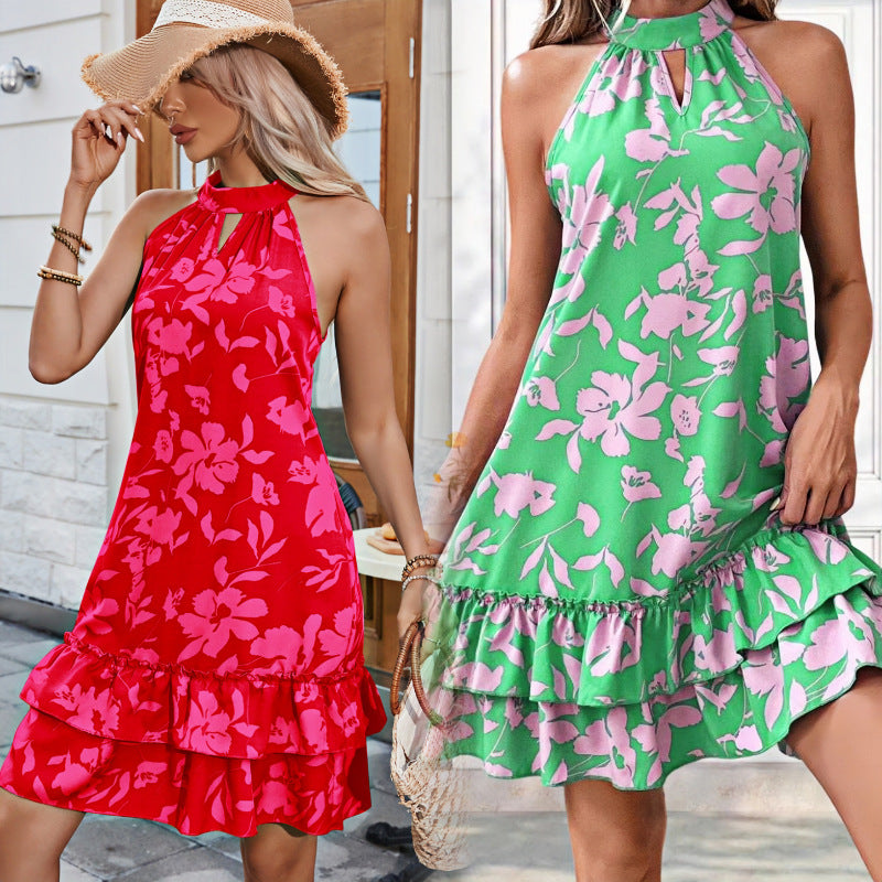 Damen Sommerliches Strandkleid mit Rüschen und attraktivem Blumenmuster Drune