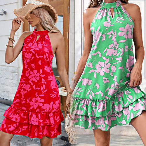 Damen Sommerliches Strandkleid mit Rüschen und attraktivem Blumenmuster Drune