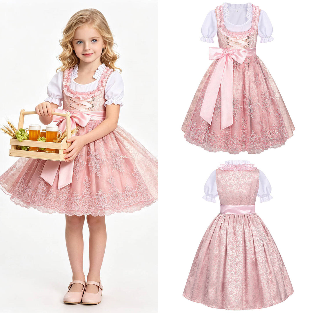 Damen nan traditionelles Kinderdirndl mit bestickter Schürze und Rüschenbluse Drune