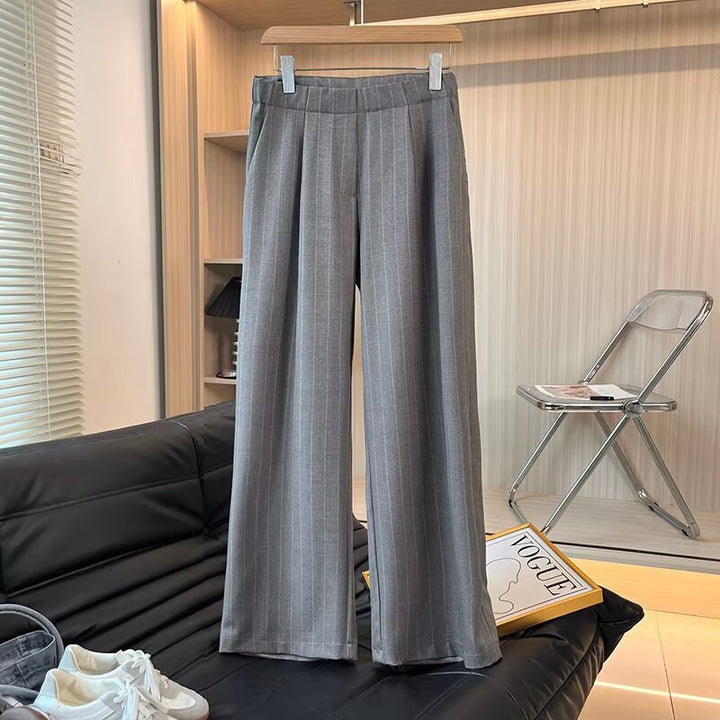 Damen Elegante weite Streifenhose mit hohem Bund Drune