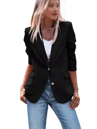 Damen Eleganter Einreiher Blazer mit goldenen Knöpfen und tailliertem Schnitt Drune