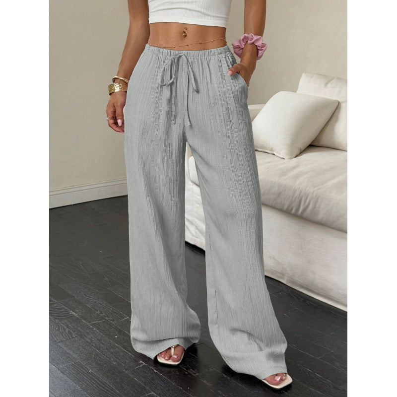 Damen lässige und weite Freizeit-Hose mit elastischem Bund und Bindegürtel Drune