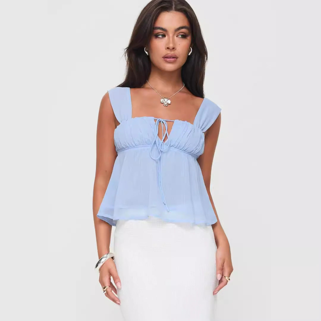 Damen luftiges Sommeroberteil mit raffiniertem Rüschendesign Drune