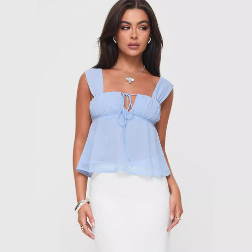 Damen luftiges Sommeroberteil mit raffiniertem Rüschendesign Drune