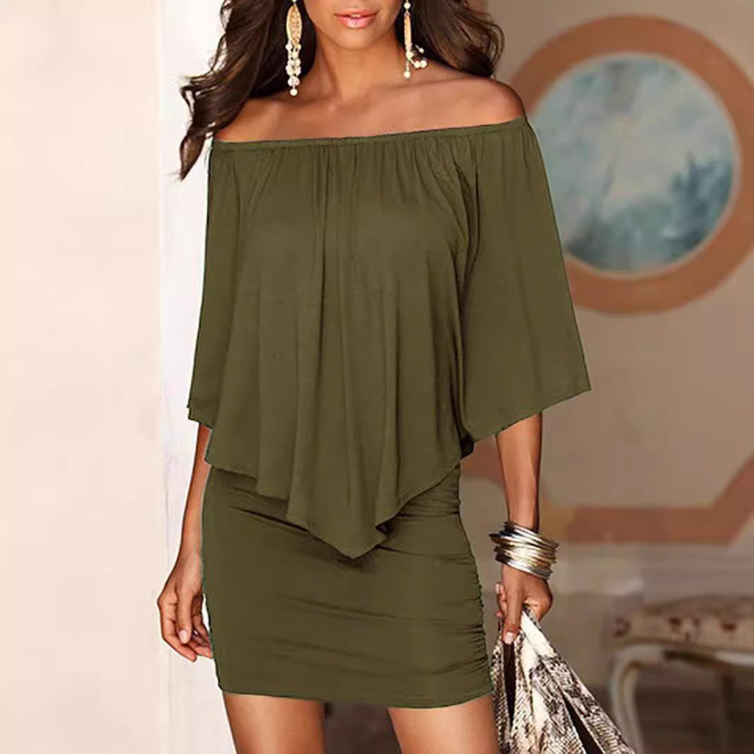 Damen Off-Shoulder Minikleid mit fließendem Oberteil und Taillenbetonung Drune