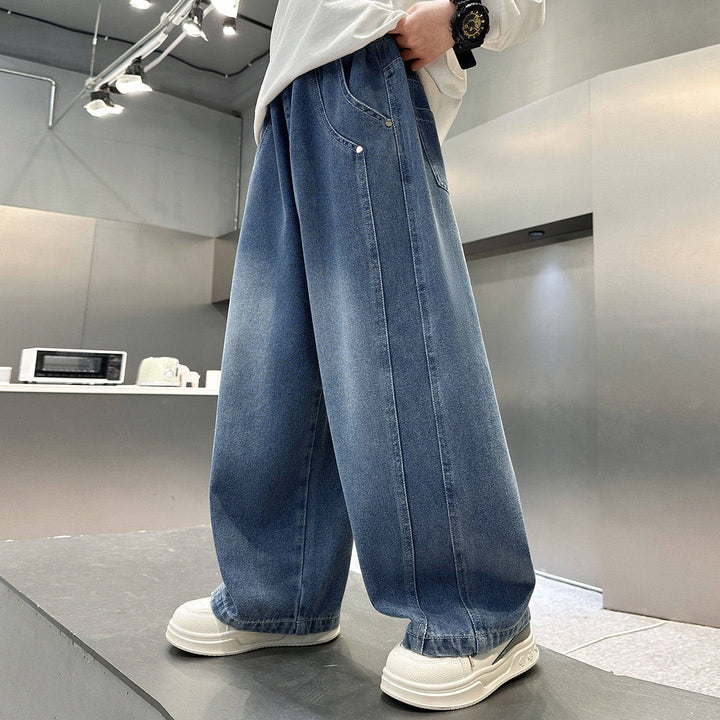 Damen lässige weite Denim-Hosen mit hohem Bund Drune