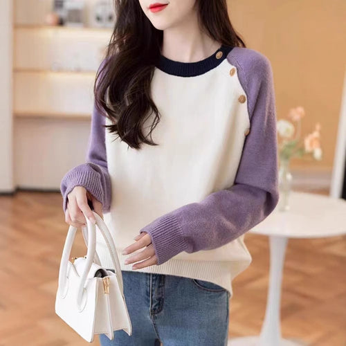 Damen kuscheliger Strickpullover mit großen Knöpfen Drune