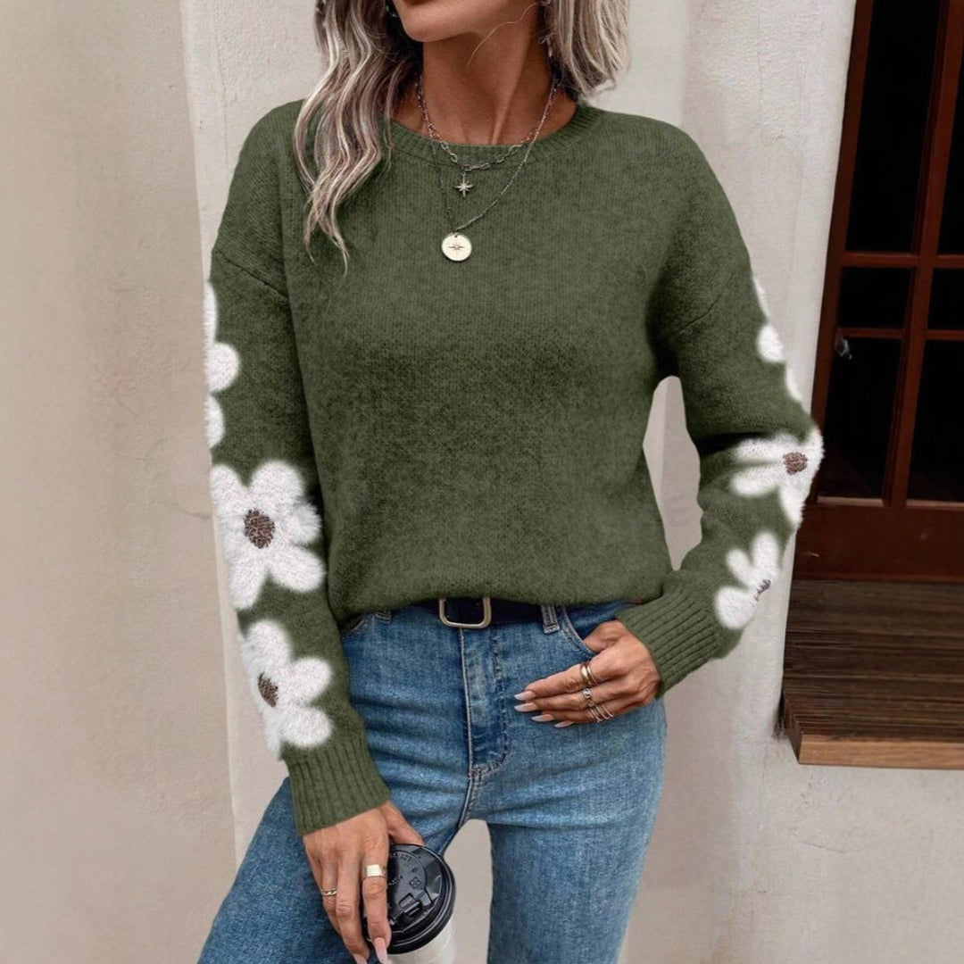 Damen Pullover mit floralem Design und strukturiertem Jersey Drune