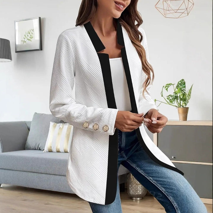 Damen Elegante und schicke Blazerjacke mit Kontrastdetails Drune