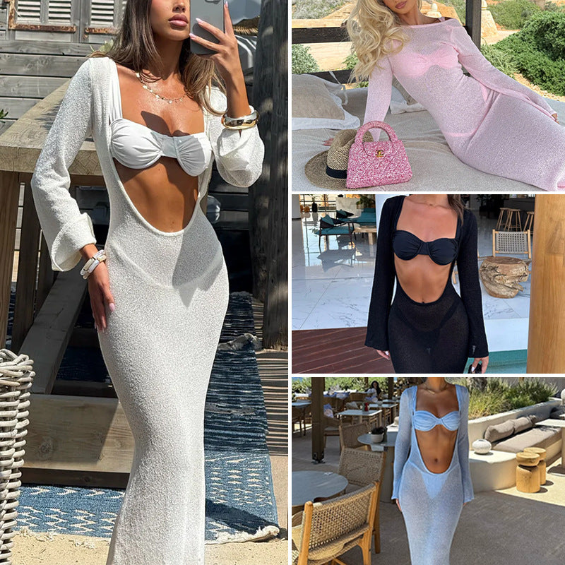 Damen Elegante und luftige Strandrobe mit tiefem V-Ausschnitt und seidigem Finish Drune