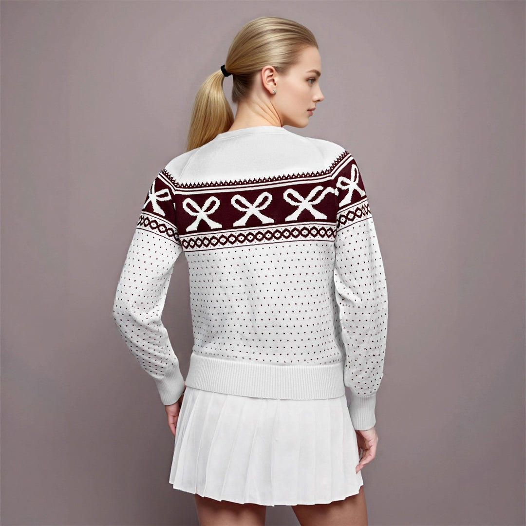 Damen Strickpullover mit festlichem Schleifenmuster und strukturiertem Design Drune