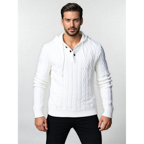 Herren Strickpullover mit Kapuze und Zopfmuster Drune