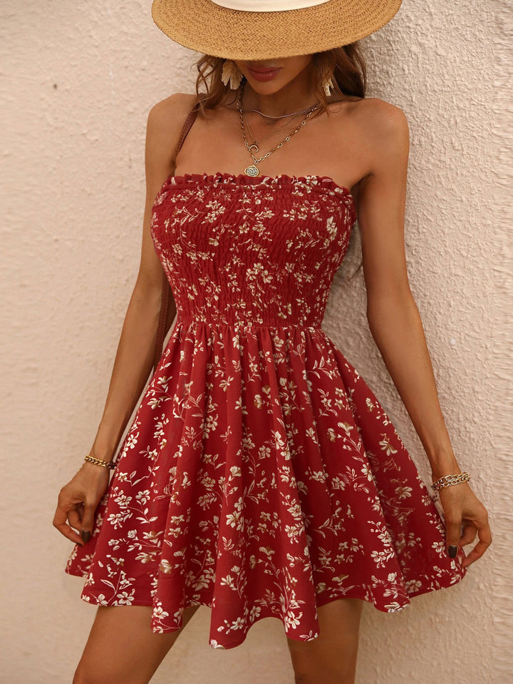 Damen Sommerliches Minikleid mit floralem Design und elastischem Oberteil Drune