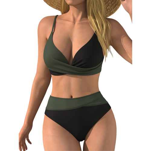 Damen Hochtaillierter Beach-Bikini mit Wickeloberteil Drune