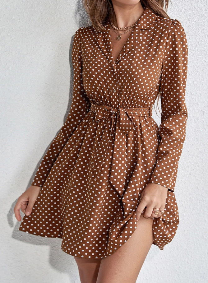Damen Mini-Kleid mit gepunktetem Design und Gürtel Drune