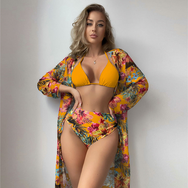 Damen Hochtaillierter Bikini mit floralem Cover-Up Drune