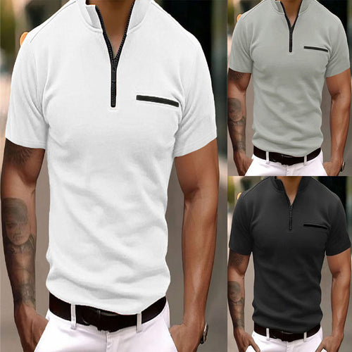 Herren Kurzarm Zip-T-Shirt mit praktischer Brusttasche Drune