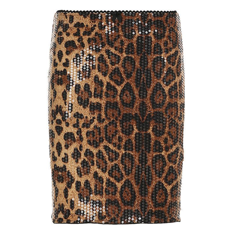 Damen Minirock mit glamourösem Pailletten-Leopardenmuster und figurbetontem Schnitt Drune