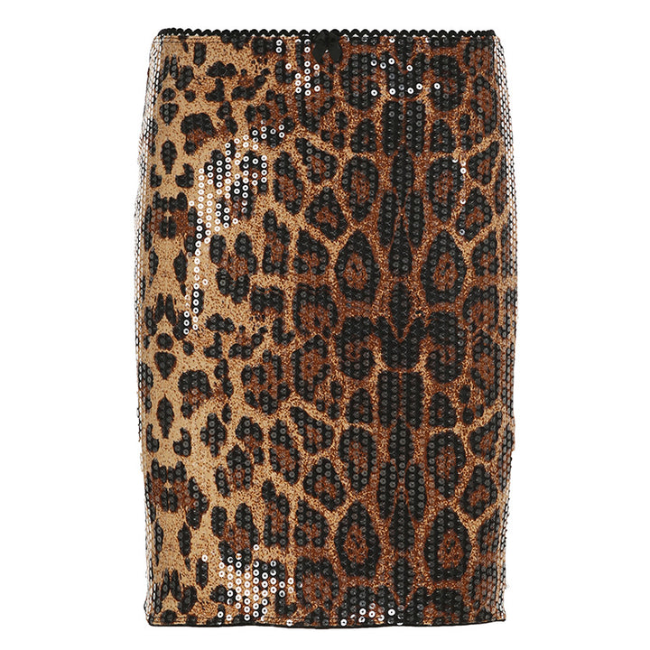 Damen Minirock mit glamourösem Pailletten-Leopardenmuster und figurbetontem Schnitt Drune