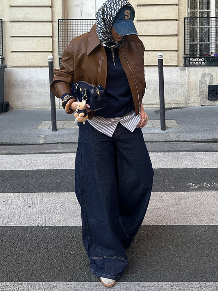 Damen Kunstlederjacke im modernem Cropped-Stil Drune